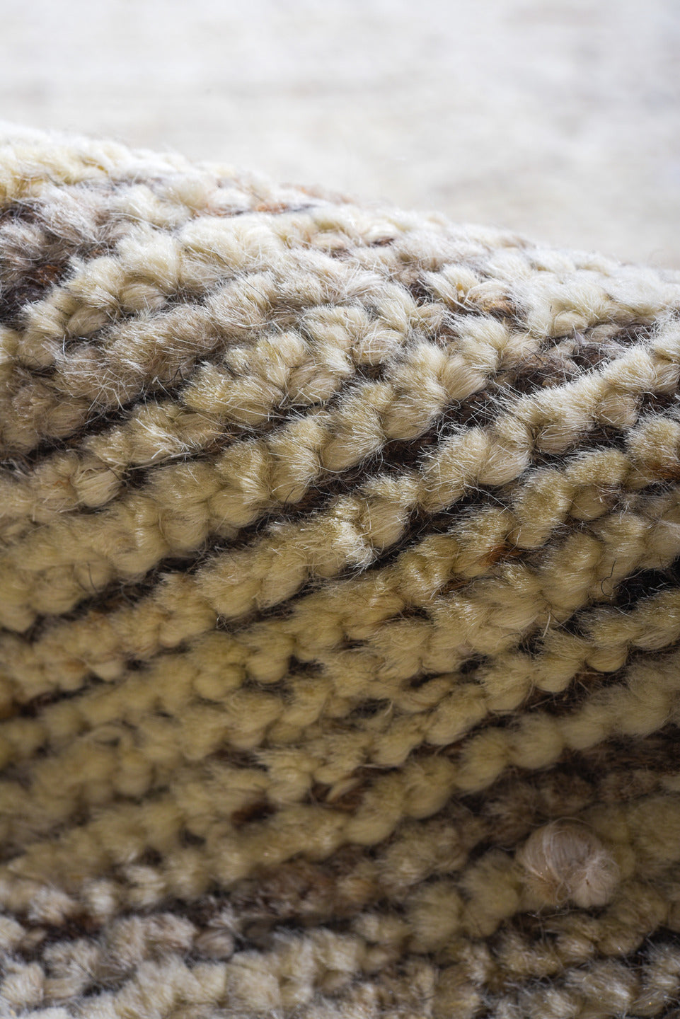 10' x 13' one-of-a-kind handmade vintage Tulu large size rug. Color palette: ivory, cream, taupe, beige, camel, light_brown