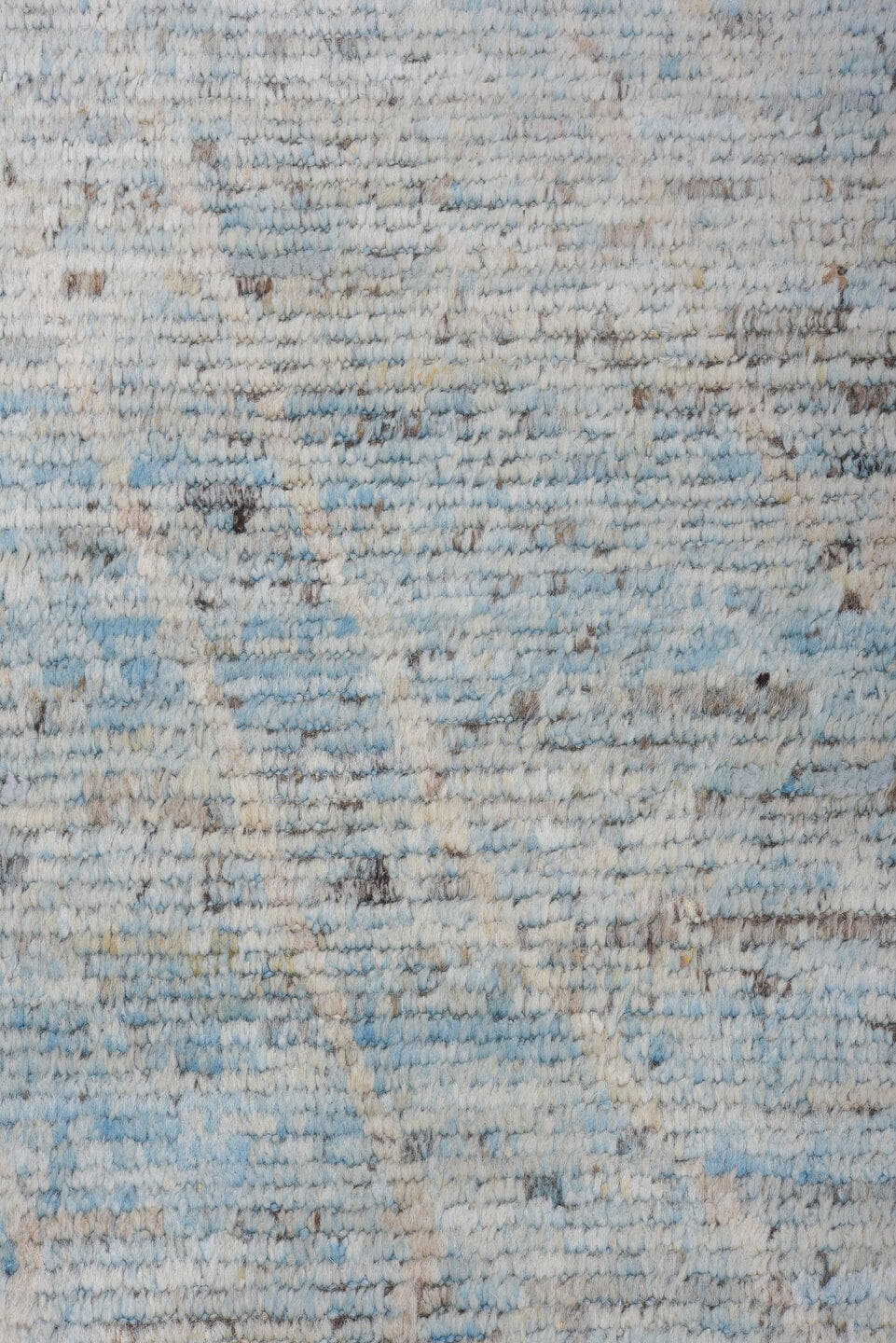 9' x 11' one-of-a-kind handmade vintage Tulu large size rug. Color palette: pale blue, ivory, taupe, gray, light blue, beige