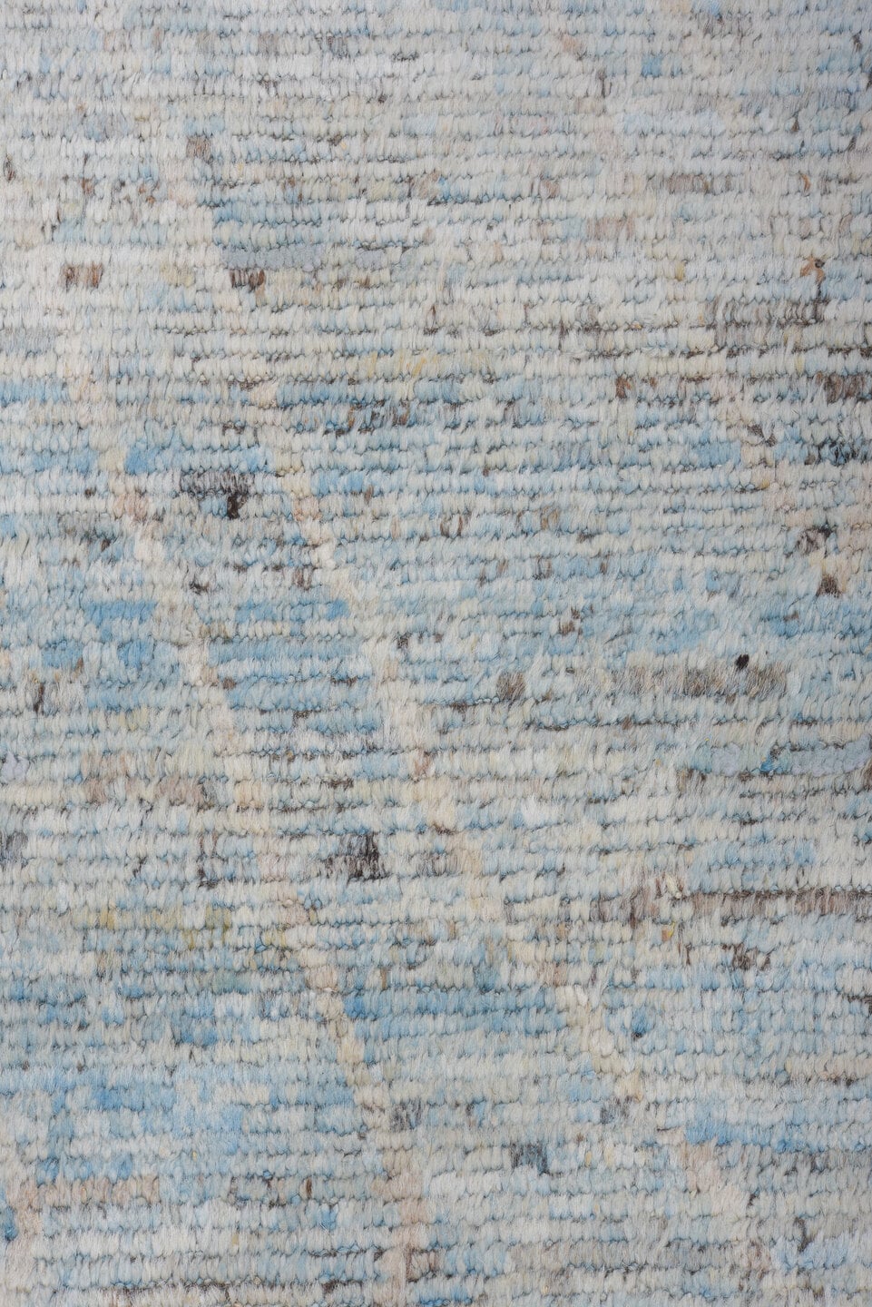 9' x 11' one-of-a-kind handmade vintage Tulu large size rug. Color palette: pale blue, ivory, taupe, gray, light blue, beige