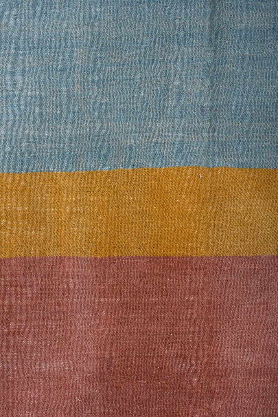 8' x 12' one-of-a-kind handmade vintage Kilim large size rug. Color palette: sky blue, dusty rose, ochre, light blue, pink