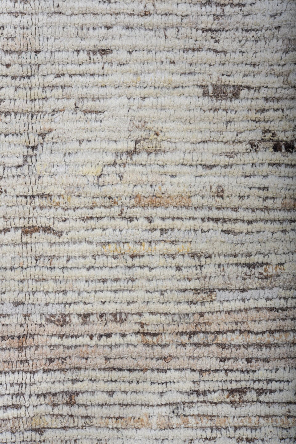 9' x 12' one-of-a-kind handmade vintage Tulu large size rug. Color palette: ivory, taupe, brown, gray, beige