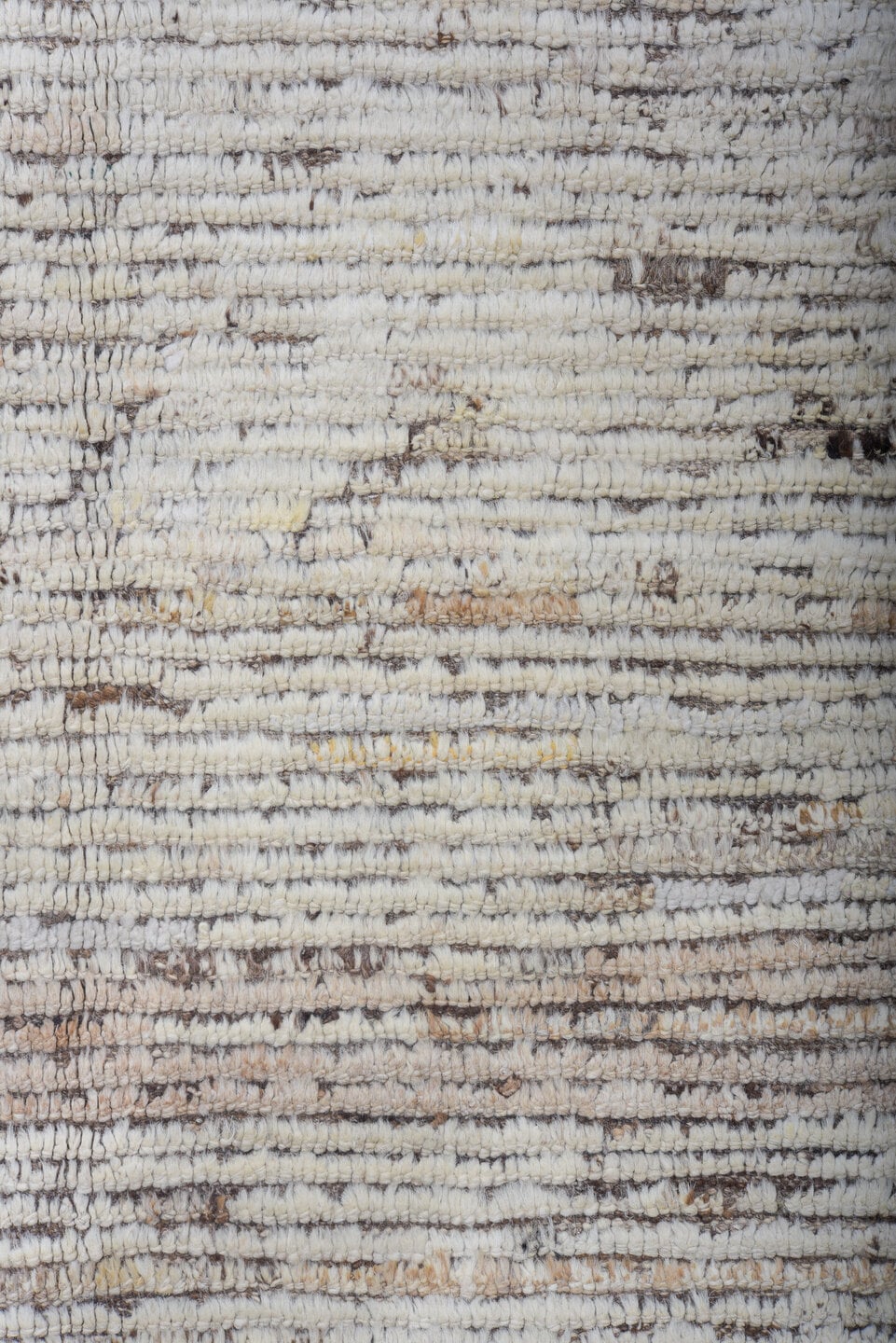 9' x 12' one-of-a-kind handmade vintage Tulu large size rug. Color palette: ivory, taupe, brown, gray, beige