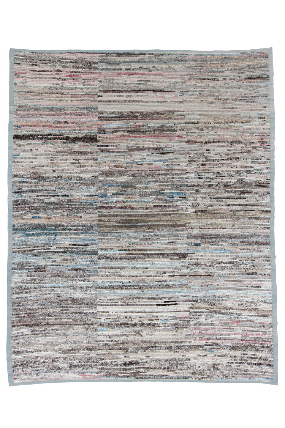 11' x 13' one-of-a-kind handmade vintage Tulu oversize rug. Color palette: blue, dim gray, gray, light blue, light gray