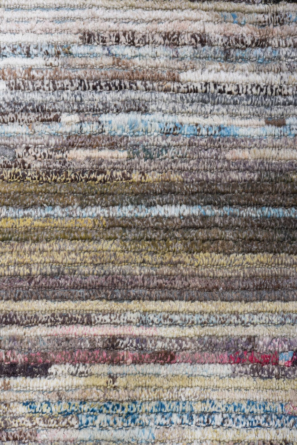 11' x 13' one-of-a-kind handmade vintage Tulu oversize rug. Color palette: ivory, taupe, charcoal, pale blue, blush, brown