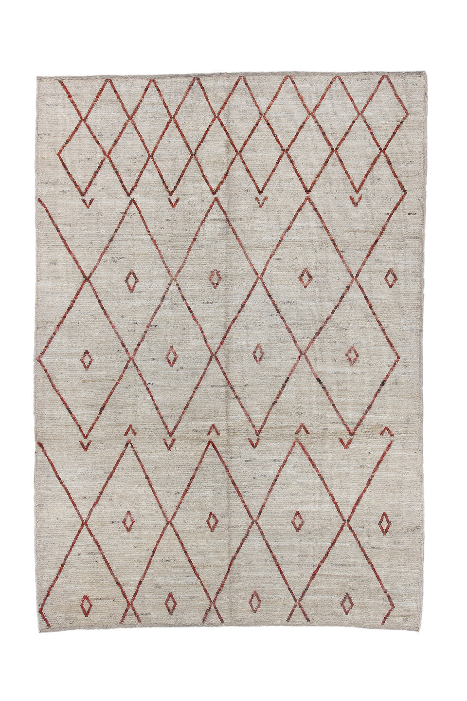 6' x 8' one-of-a-kind handmade vintage Tulu medium size rug. Color palette: ivory, rust, taupe, brown, terracotta, beige