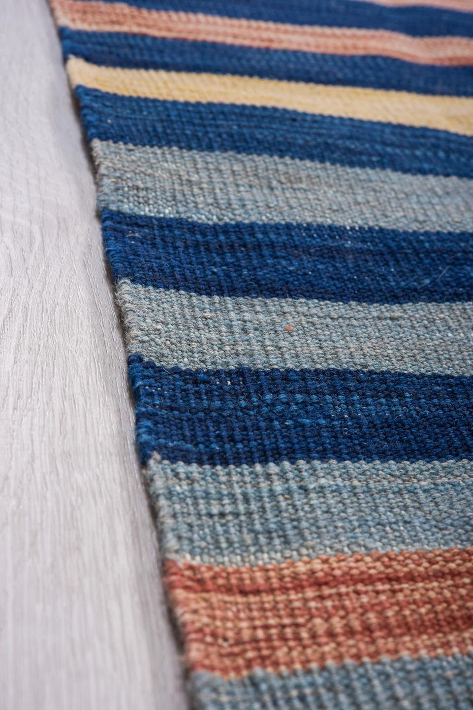 9' x 12' one-of-a-kind handmade vintage Kilim large size rug. Color palette: taupe, sky blue, navy, blush, ivory, beige