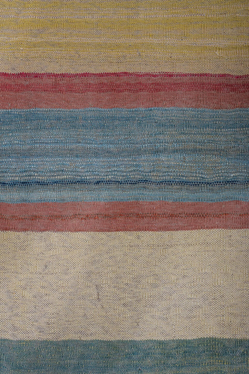 8' x 12' one-of-a-kind handmade vintage Kilim large size rug. Color palette: ivory, sky blue, rose, teal, pale gold, beige