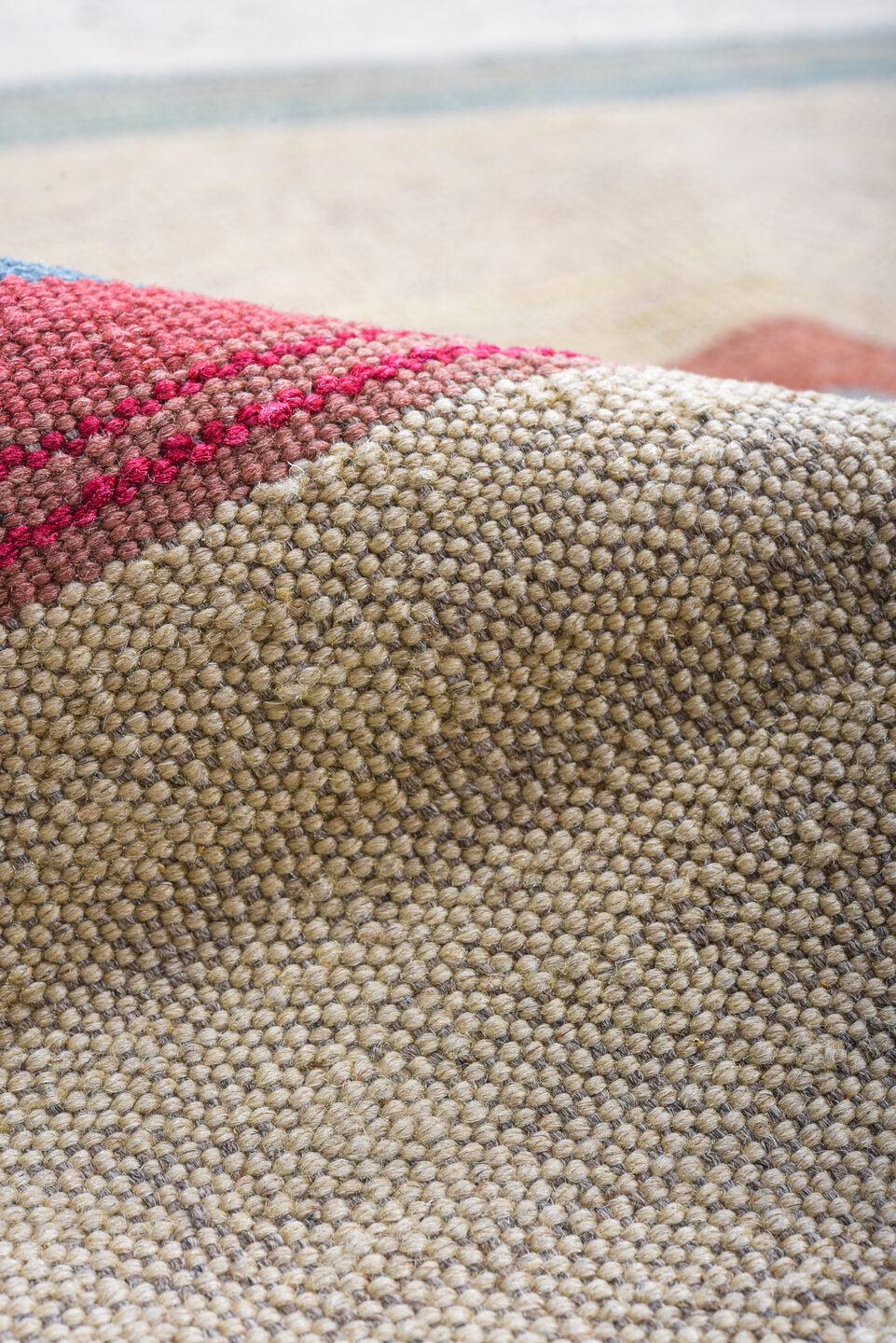 9' x 12' one-of-a-kind handmade vintage Kilim large size rug. Color palette: blue, brown, dark gray, dim gray, gray