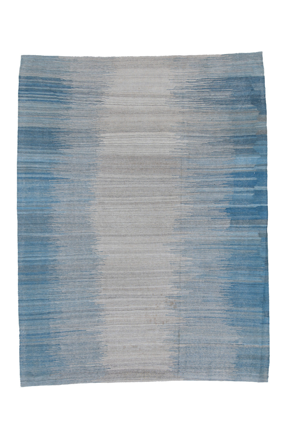 8' x 12' one-of-a-kind handmade vintage Kilim large size rug. Color palette: arapawa, black, blue, charcoal, dark gray