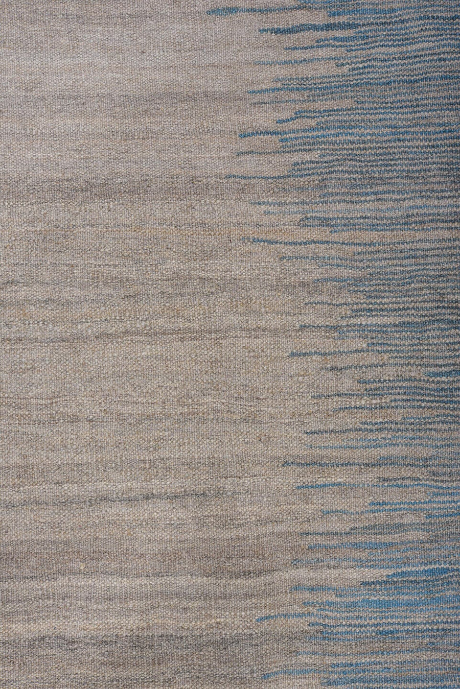 8' x 12' one-of-a-kind handmade vintage Kilim large size rug. Color palette: sky blue, ivory, slate, pale blue, gray