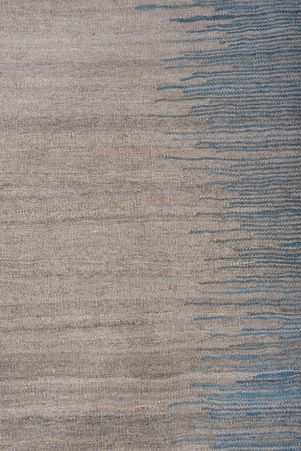8' x 12' one-of-a-kind handmade vintage Kilim large size rug. Color palette: sky blue, ivory, slate, pale blue, gray