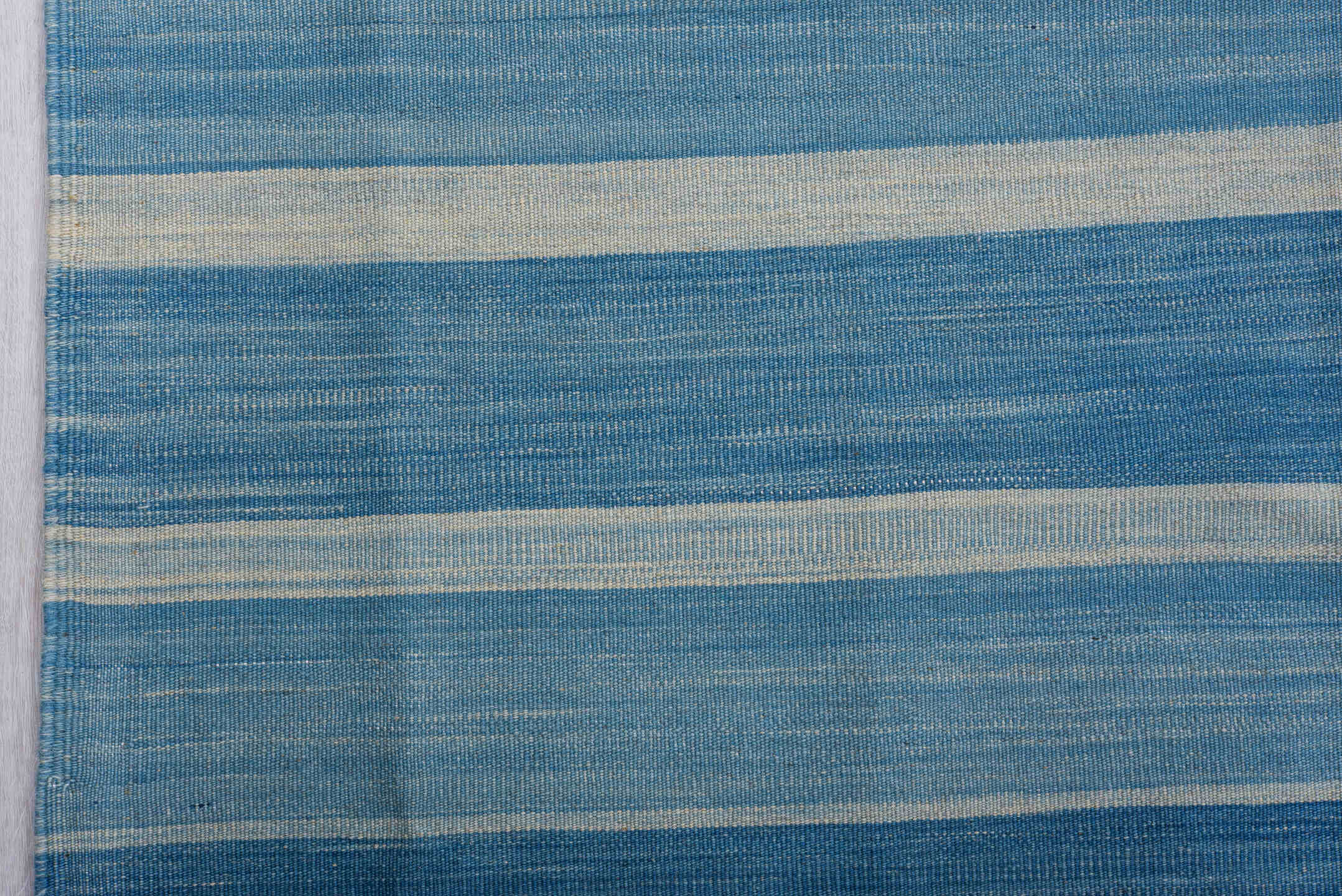 8' x 11' one-of-a-kind handmade vintage Kilim large size rug. Color palette: blue, sky blue, ivory, slate, seafoam