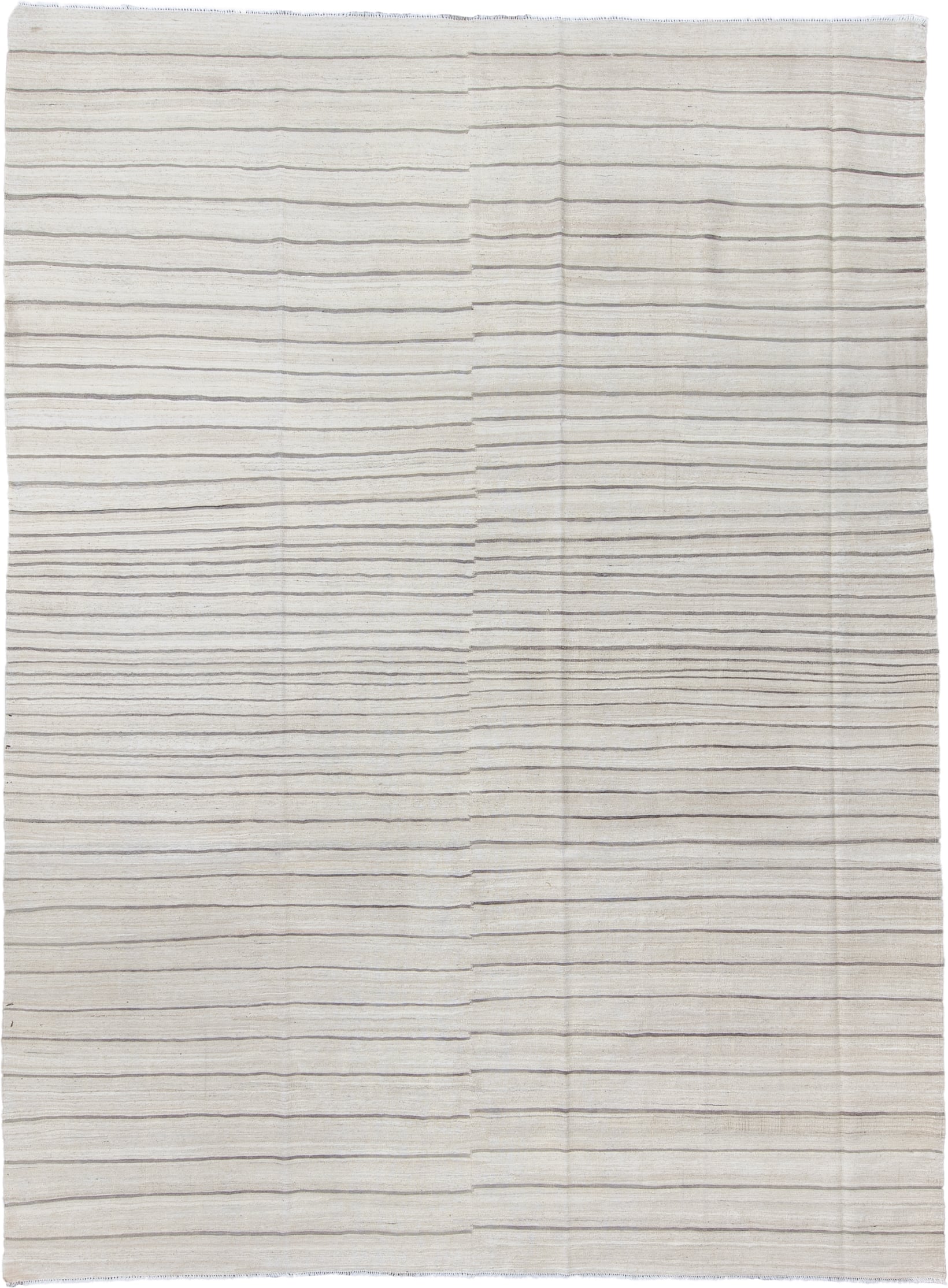 8' x 12' one-of-a-kind handmade vintage Kilim large size rug. Color palette: ivory, taupe, charcoal, cream, beige, gray