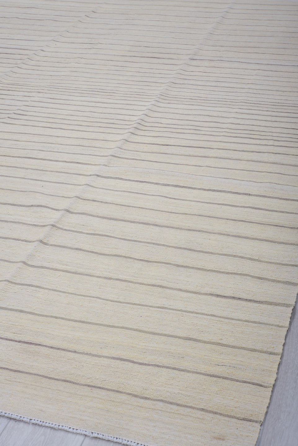 8' x 12' one-of-a-kind handmade vintage Kilim large size rug. Color palette: ivory, taupe, charcoal, cream, beige, gray