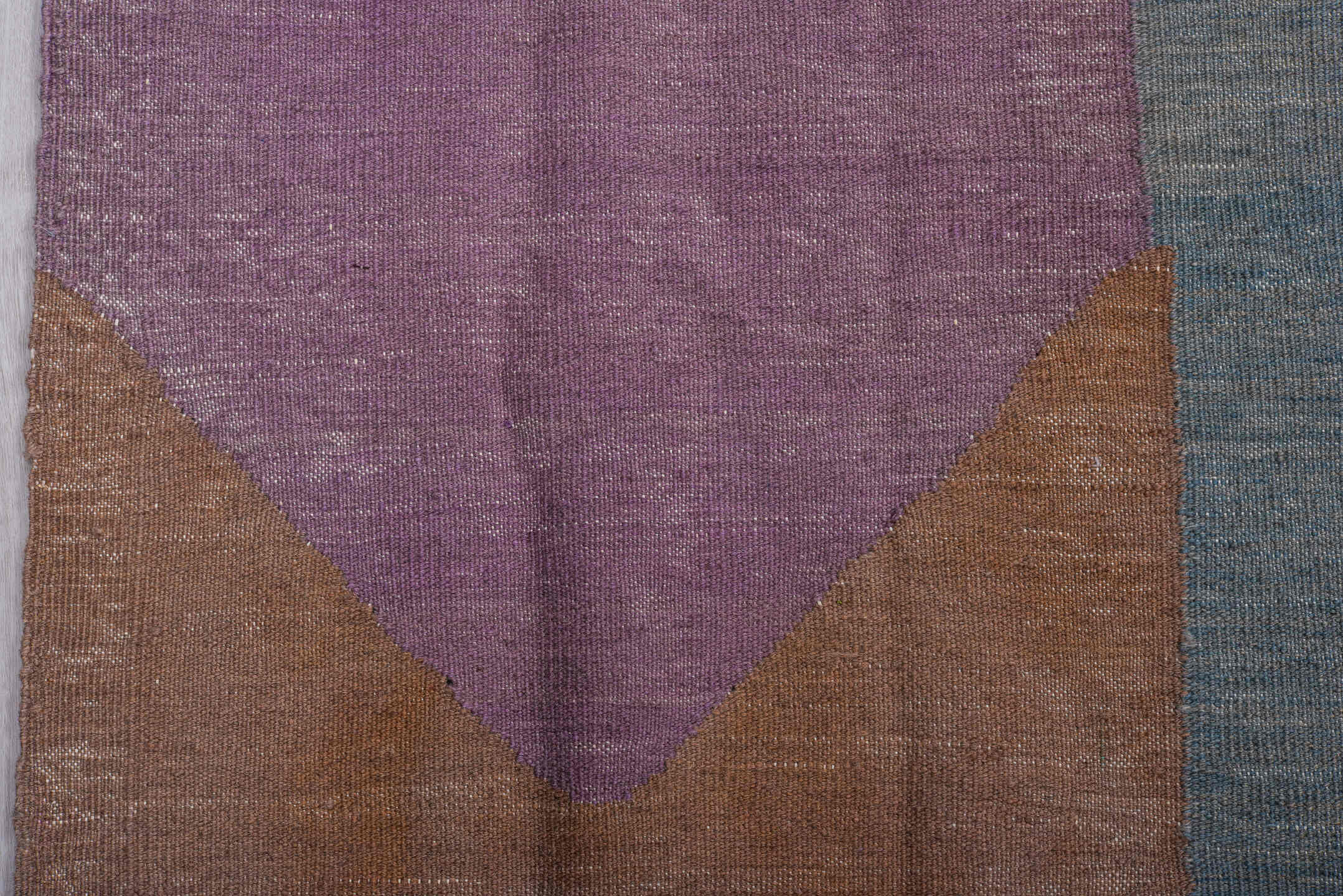 9' x 11' one-of-a-kind handmade vintage Kilim large size rug. Color palette: sky blue, taupe, lavender, sage, ivory