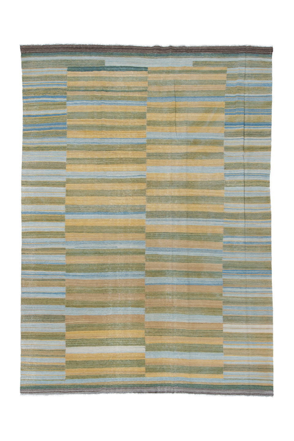 8' x 11' one-of-a-kind handmade vintage Kilim large size rug. Color palette: black, blue, brown, dim gray, gray, light gray