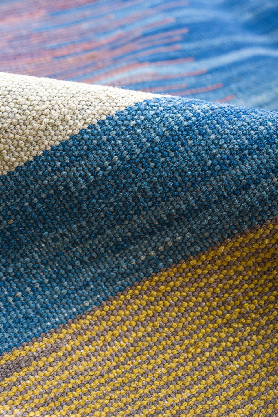 8' x 12' one-of-a-kind handmade vintage Kilim large size rug. Color palette: black, blue, brown, gray, light blue