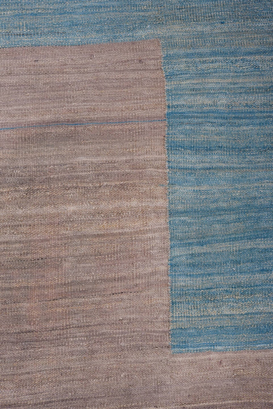 8' x 11' one-of-a-kind handmade vintage Kilim large size rug. Color palette: taupe, sky blue, charcoal, ivory, beige, gray