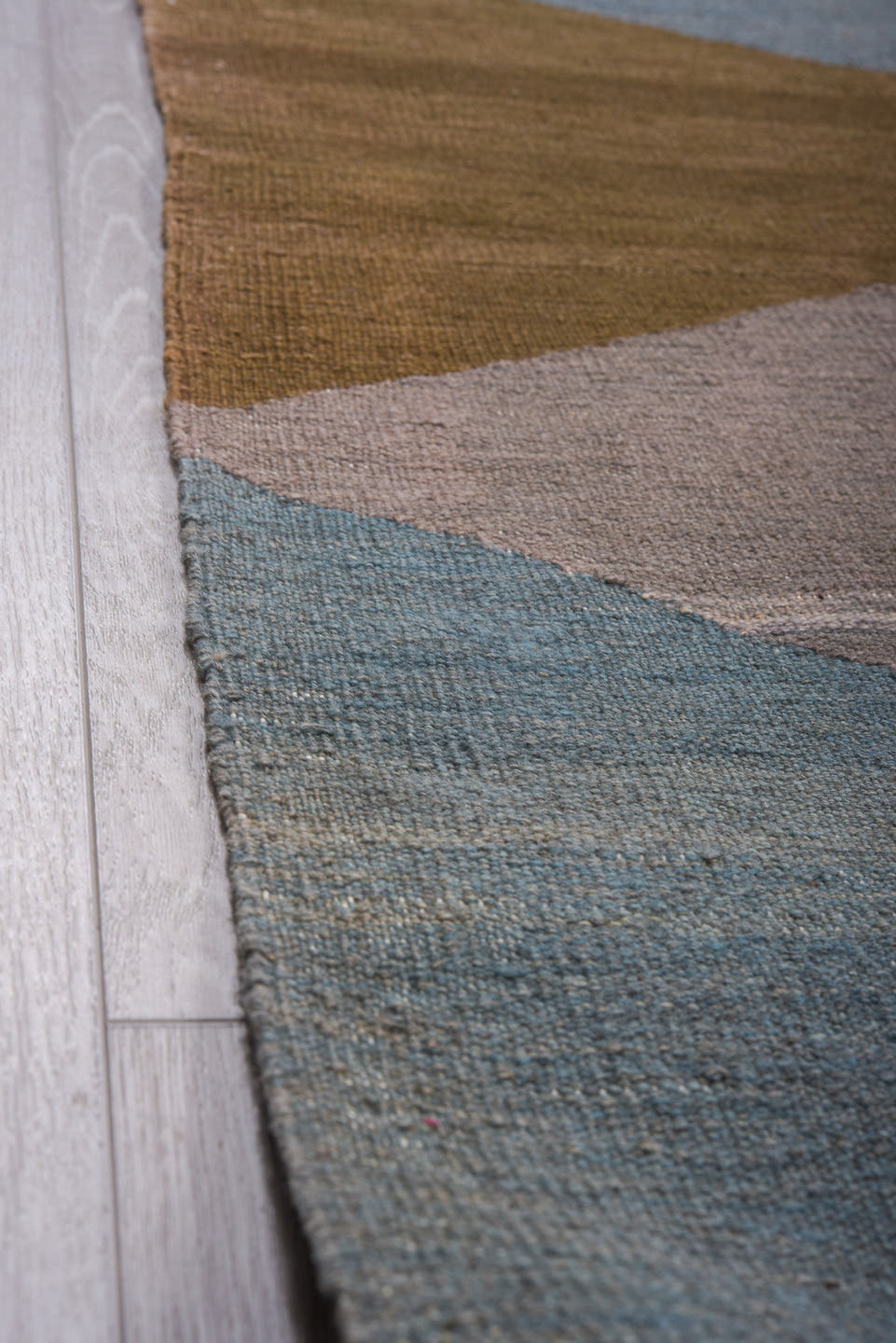 9' x 12' one-of-a-kind handmade vintage Kilim large size rug. Color palette: sky blue, taupe, olive, brown, blush, rust