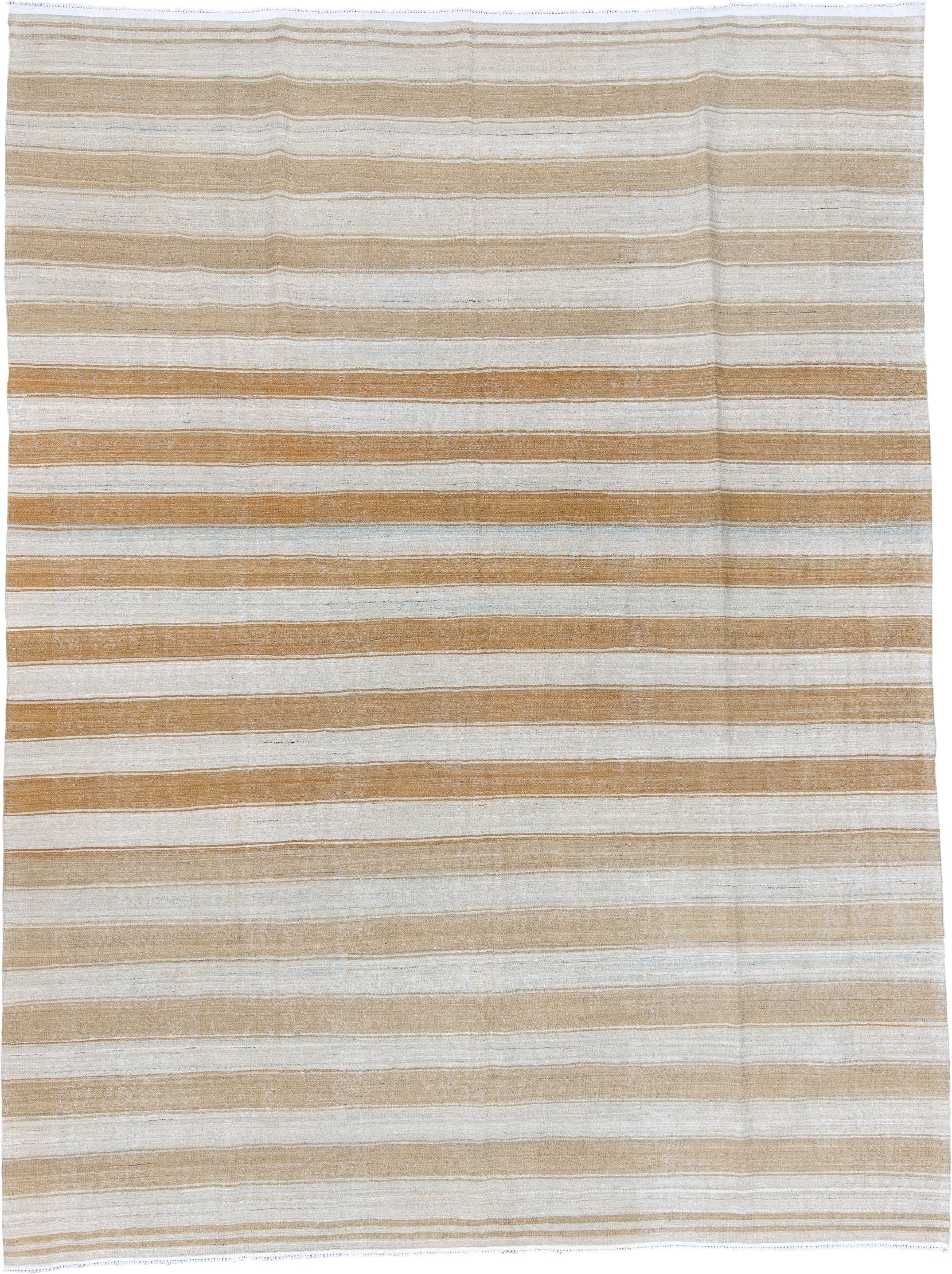 8' x 12' one-of-a-kind handmade vintage Kilim large size rug. Color palette: ivory, camel, gold, cream, beige