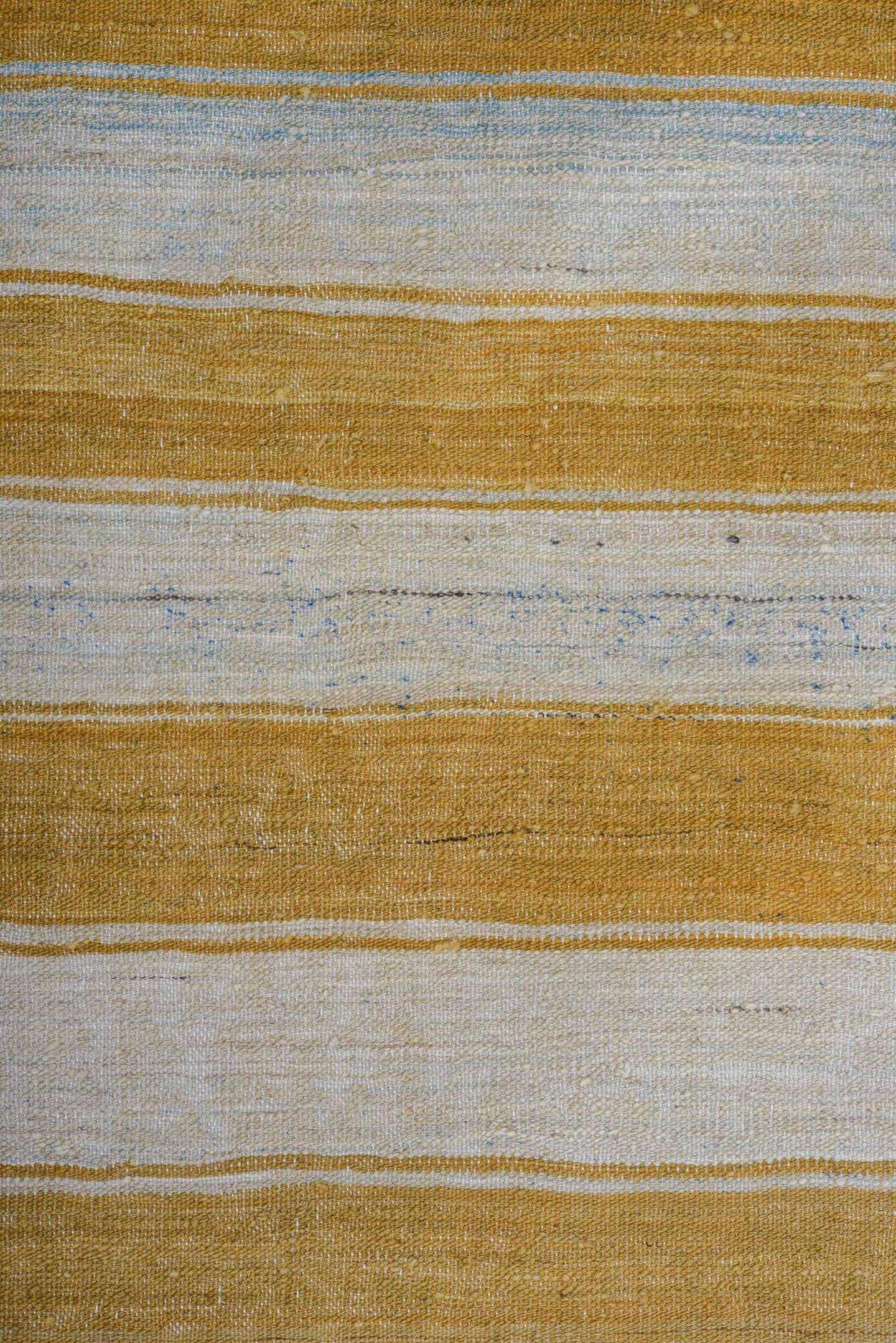 8' x 12' one-of-a-kind handmade vintage Kilim large size rug. Color palette: ivory, camel, gold, cream, beige