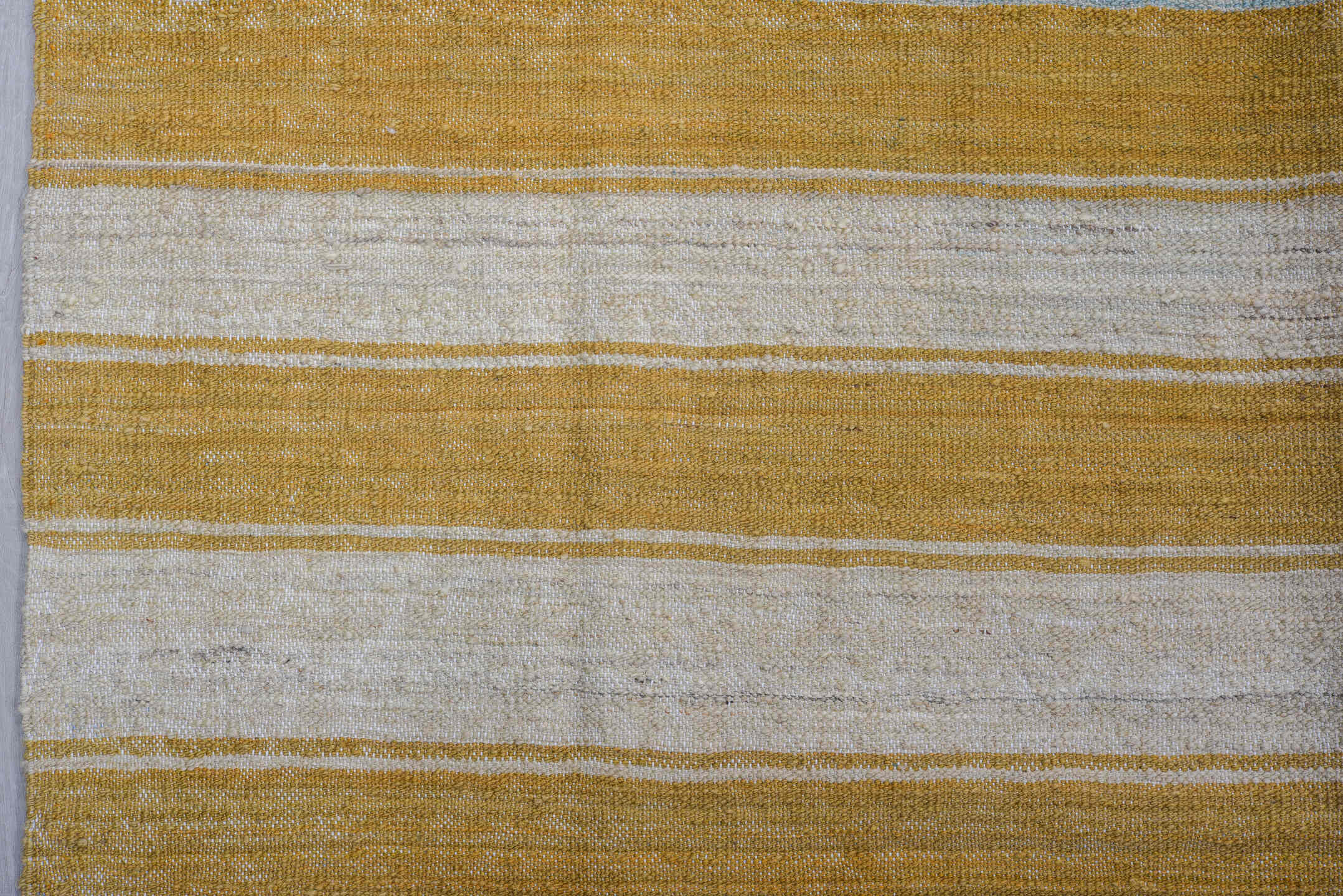 8' x 12' one-of-a-kind handmade vintage Kilim large size rug. Color palette: ivory, camel, gold, cream, beige