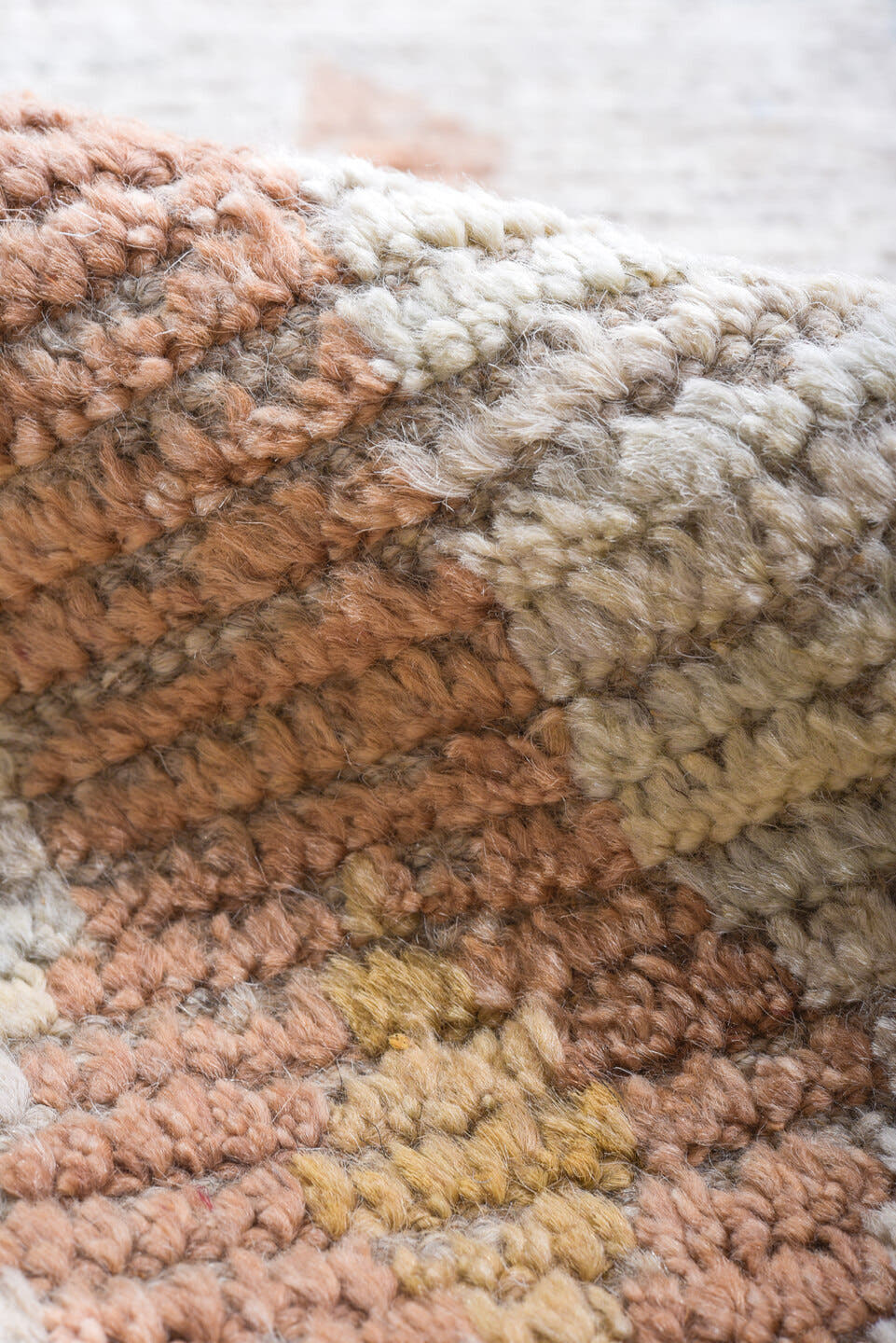17' x 20' one-of-a-kind handmade vintage Tulu oversize rug. Color palette: ivory, sky blue, blush, camel, taupe, light blue
