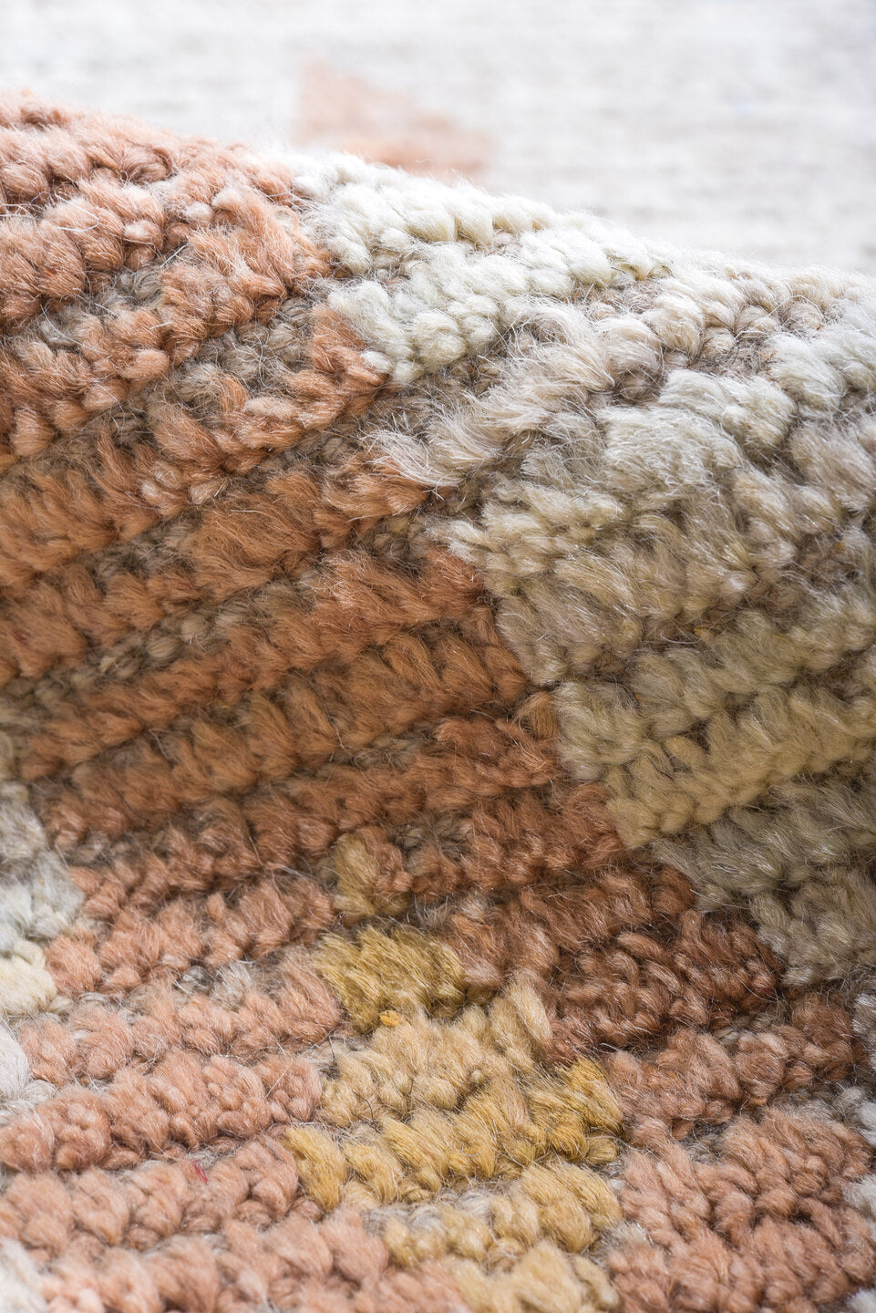 17' x 20' one-of-a-kind handmade vintage Tulu oversize rug. Color palette: ivory, sky blue, blush, camel, taupe, light blue