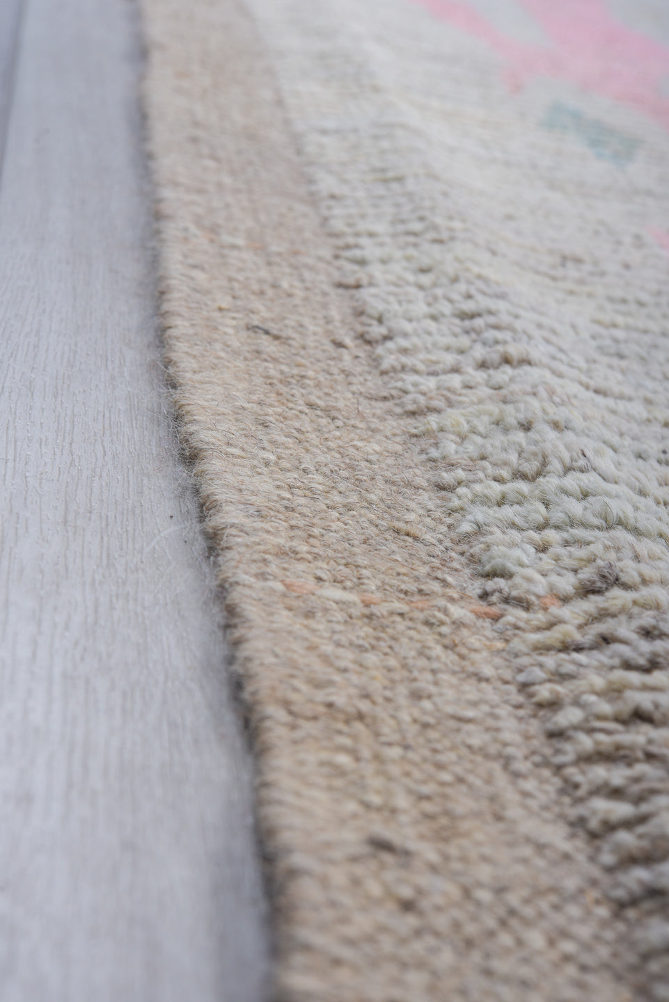 17' x 20' one-of-a-kind handmade vintage Tulu oversize rug. Color palette: ivory, sky blue, blush, camel, taupe, light blue