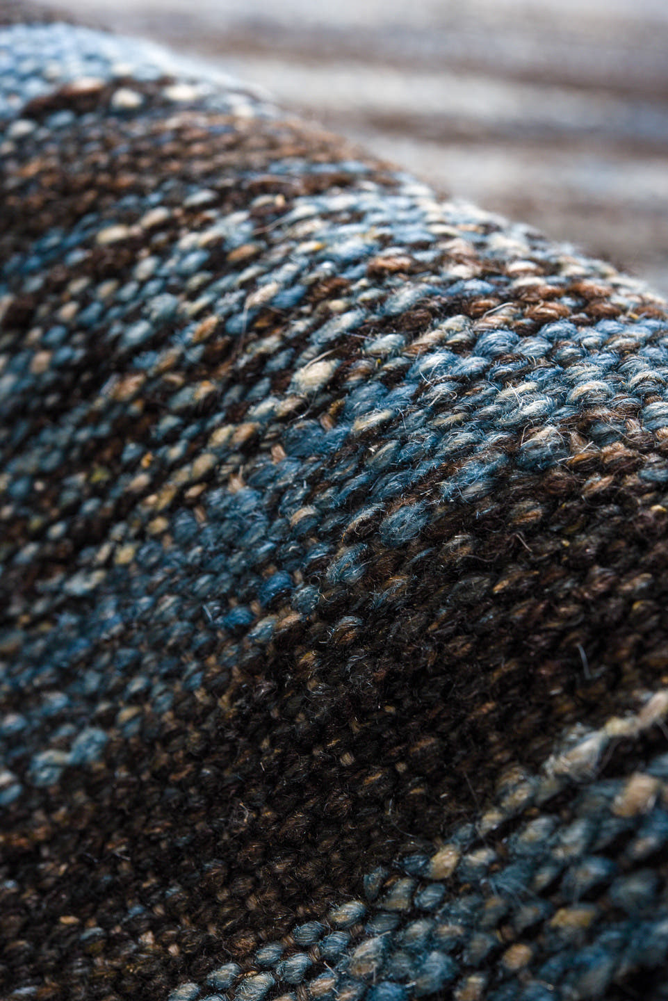 10' x 14' one-of-a-kind handmade vintage Kilim large size rug. Color palette: blue, charcoal, slate, ivory, gray, black