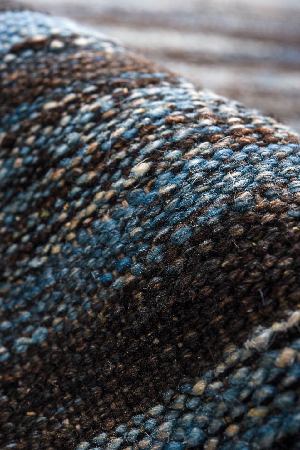 10' x 14' one-of-a-kind handmade vintage Kilim large size rug. Color palette: blue, charcoal, slate, ivory, gray, black
