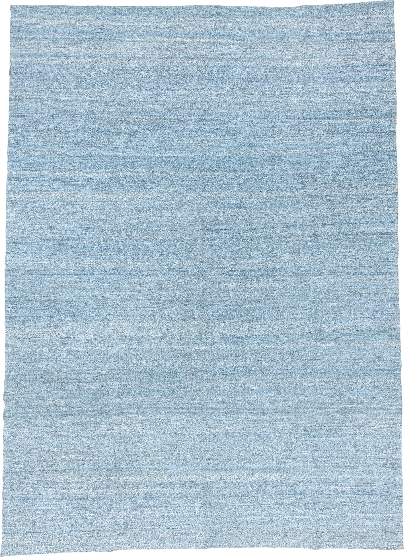 10' x 14' one-of-a-kind handmade vintage Kilim large size rug. Color palette: sky blue, powder blue, ice blue, ivory
