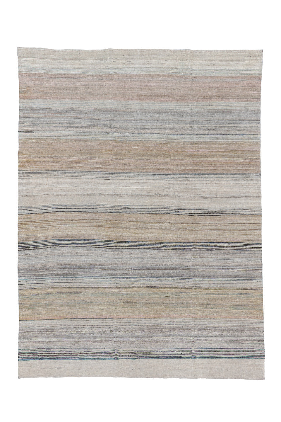 10' x 14' one-of-a-kind handmade vintage Kilim large size rug. Color palette: black, charcoal, dim gray, gray, light blue