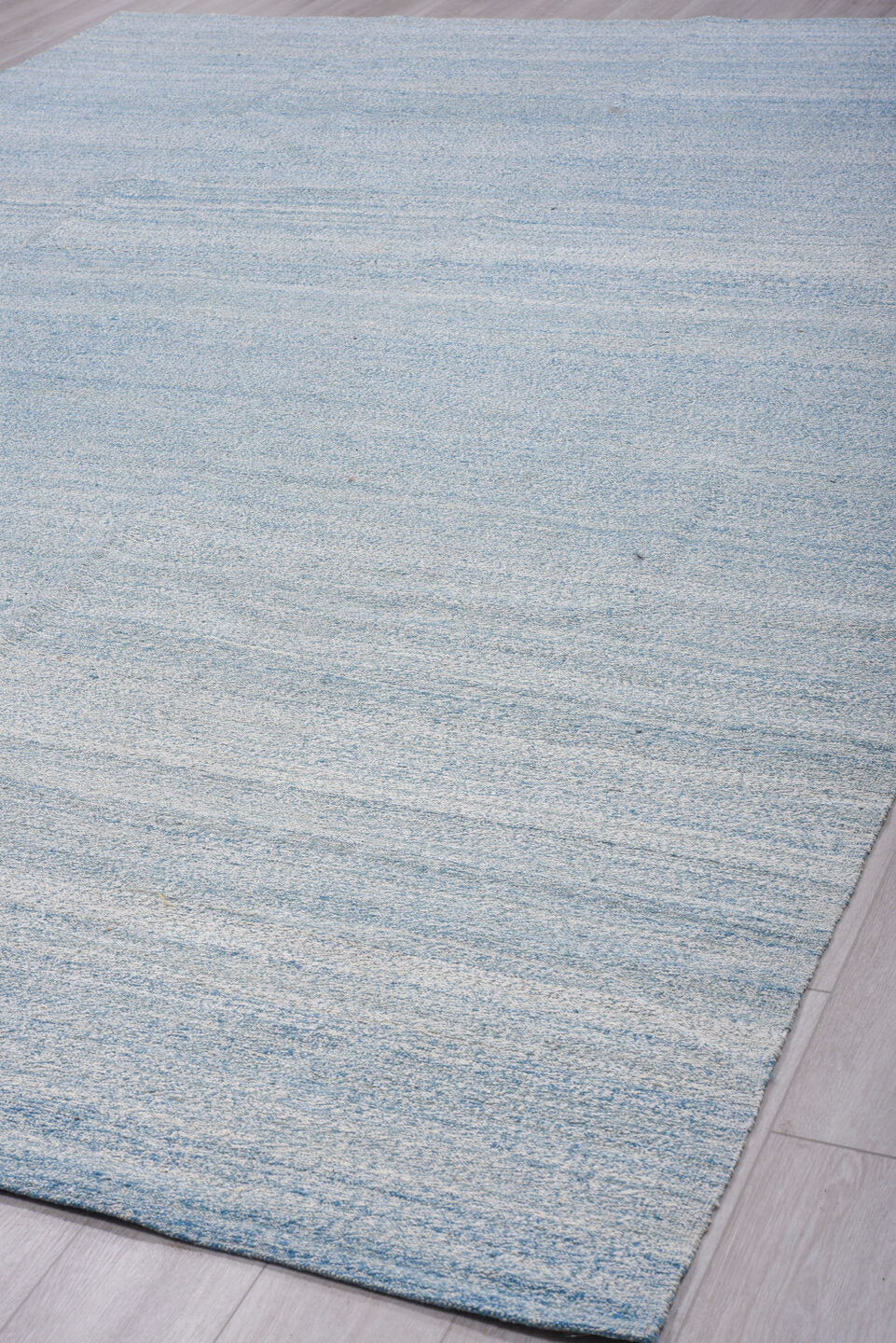 8' x 12' one-of-a-kind handmade vintage Kilim large size rug. Color palette: sky blue, powder blue, ivory, light blue