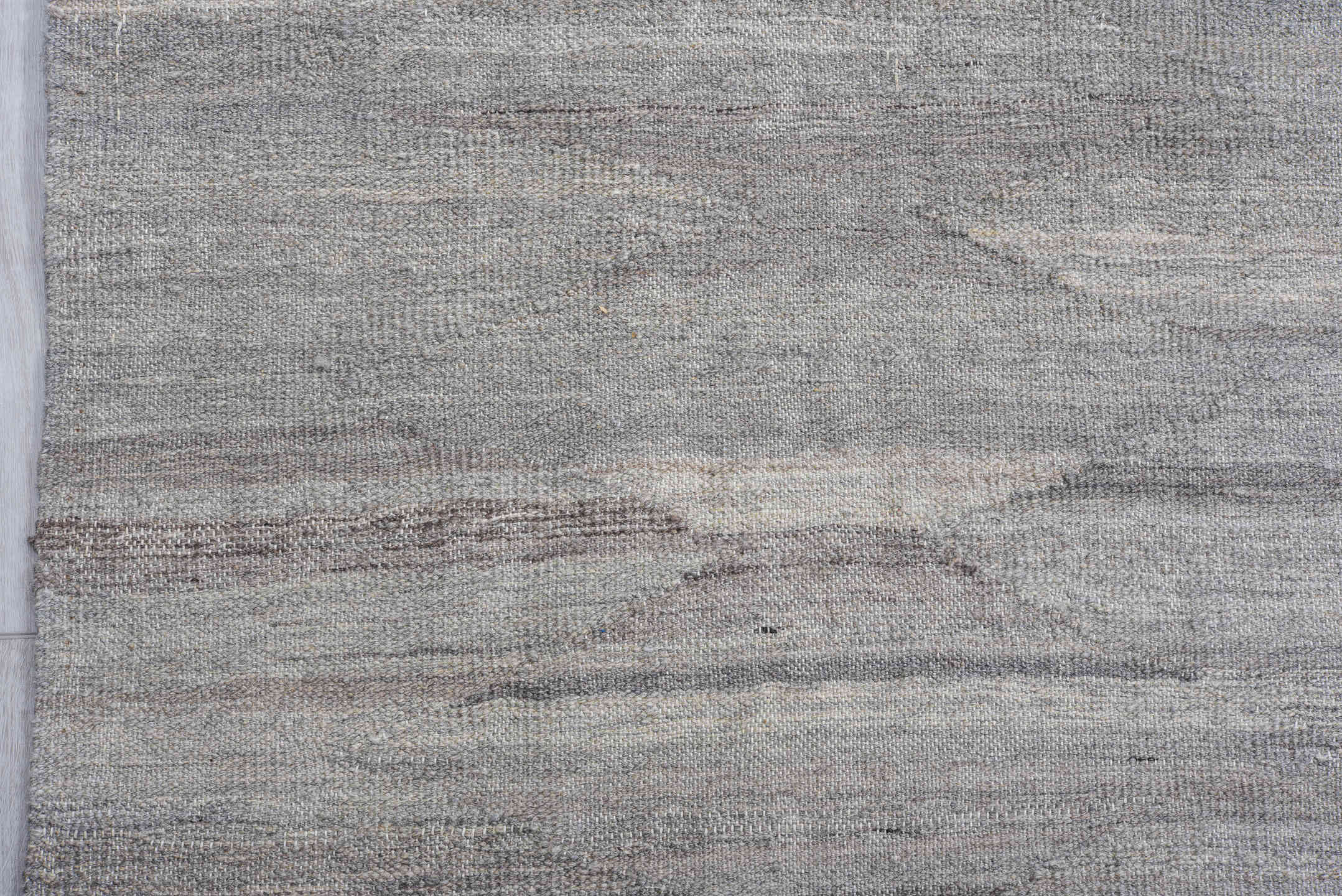 9' x 12' one-of-a-kind handmade vintage Kilim large size rug. Color palette: light gray, ivory, slate, silver, taupe, gray