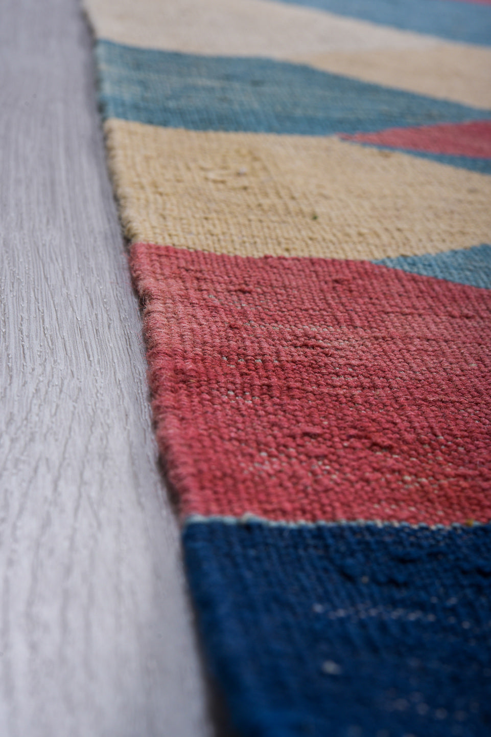 10' x 14' one-of-a-kind handmade vintage Kilim large size rug. Color palette: arapawa, blue, brown, dark gray, gray