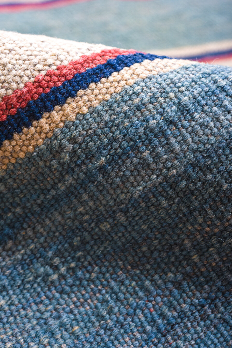 8' x 11' one-of-a-kind handmade vintage Kilim large size rug. Color palette: blue, brown, dark gray, fiord, gray, light blue