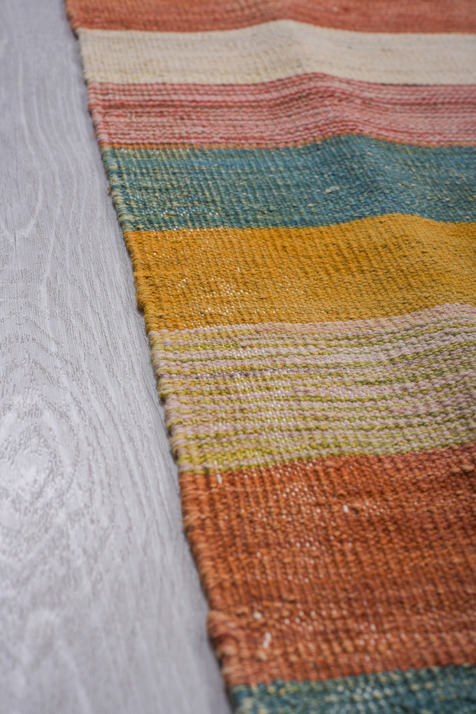 8' x 11' one-of-a-kind handmade vintage Kilim large size rug. Color palette: ivory, blush, terra cotta, gold, sage, taupe