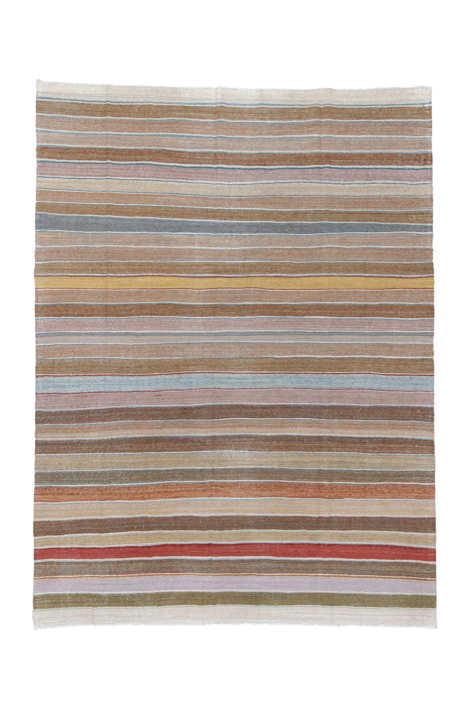 8' x 12' one-of-a-kind handmade vintage Kilim large size rug. Color palette: arapawa, blue, brown, dark gray, gray