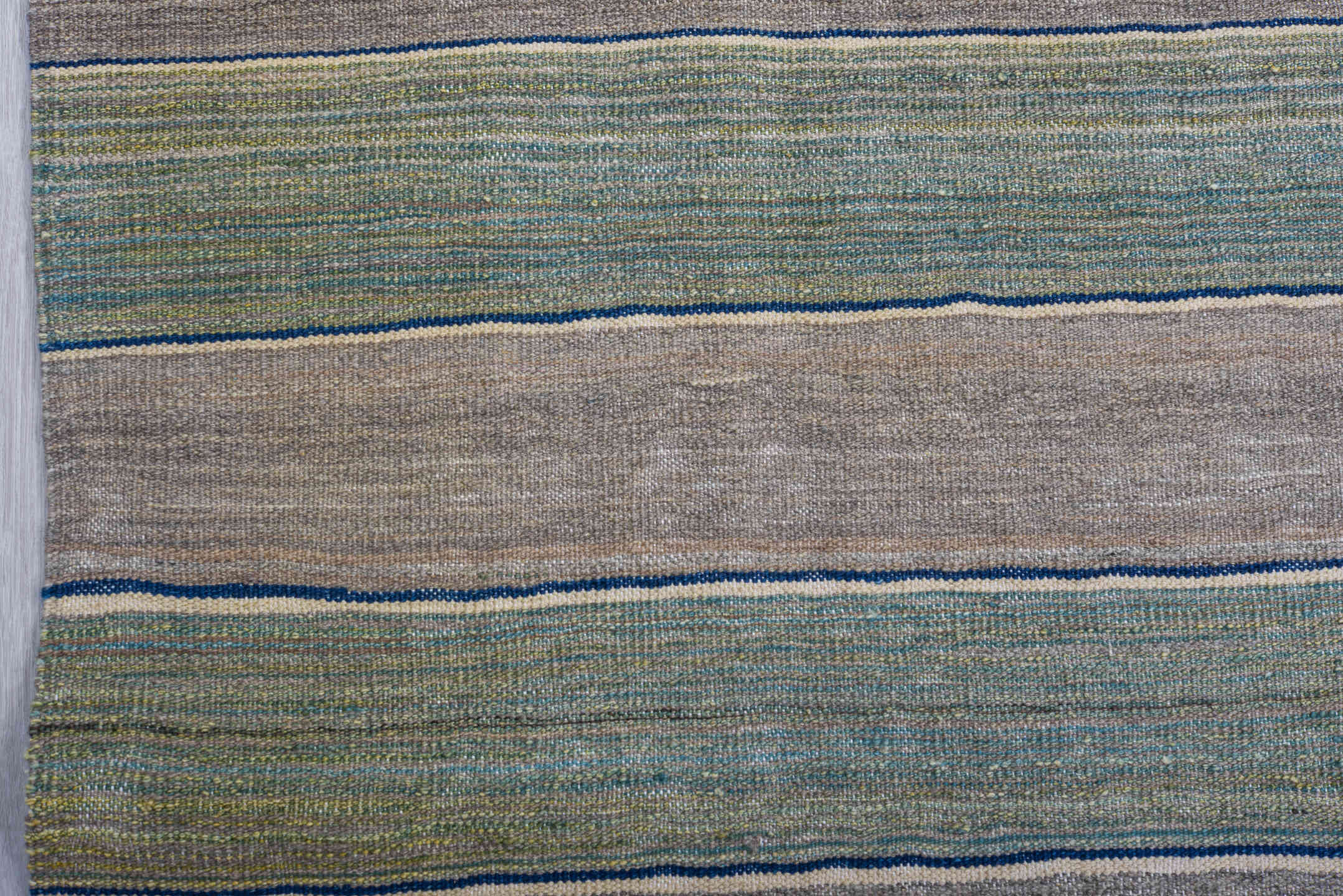 8' x 11' one-of-a-kind handmade vintage Kilim large size rug. Color palette: taupe, sage, slate, ivory, beige, gray, green