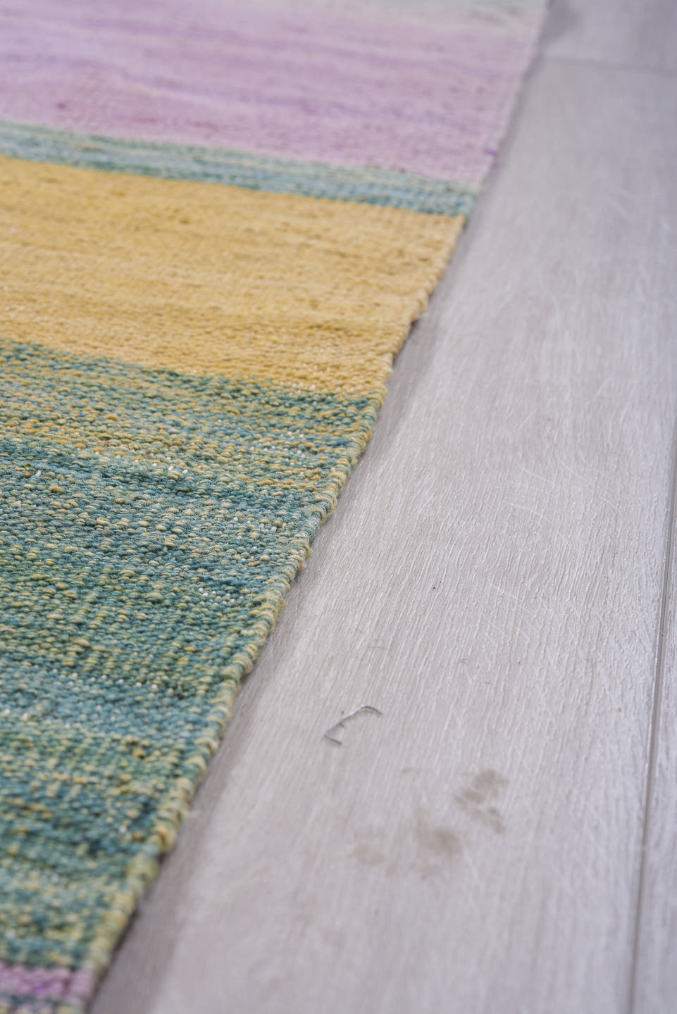 8' x 12' one-of-a-kind handmade vintage Kilim large size rug. Color palette: terra cotta, sage, sky blue, lavender, camel