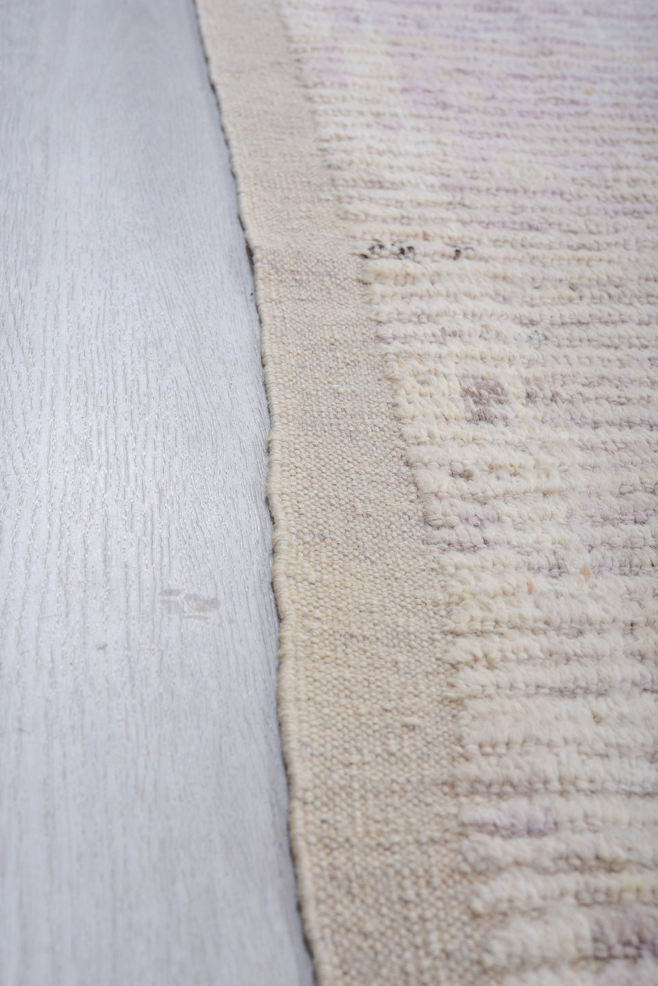 8' x 13' one-of-a-kind handmade vintage Tulu large size rug. Color palette: ivory, lavender, cream, taupe, charcoal