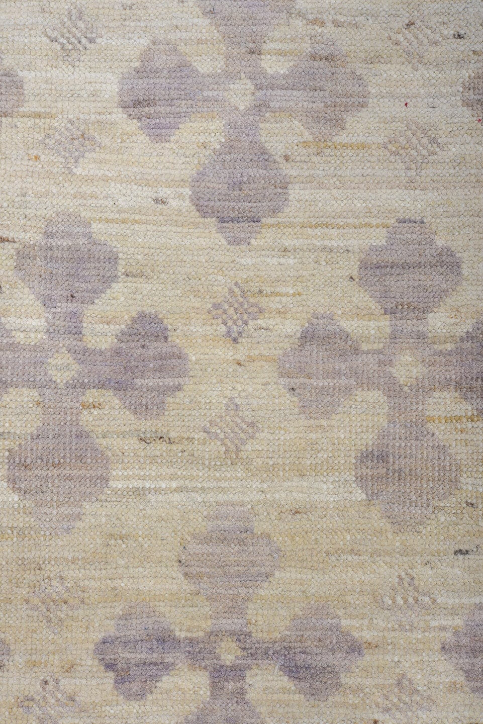 9' x 12' one-of-a-kind handmade vintage Tulu large size rug. Color palette: ivory, lavender, taupe, cream, pale gray