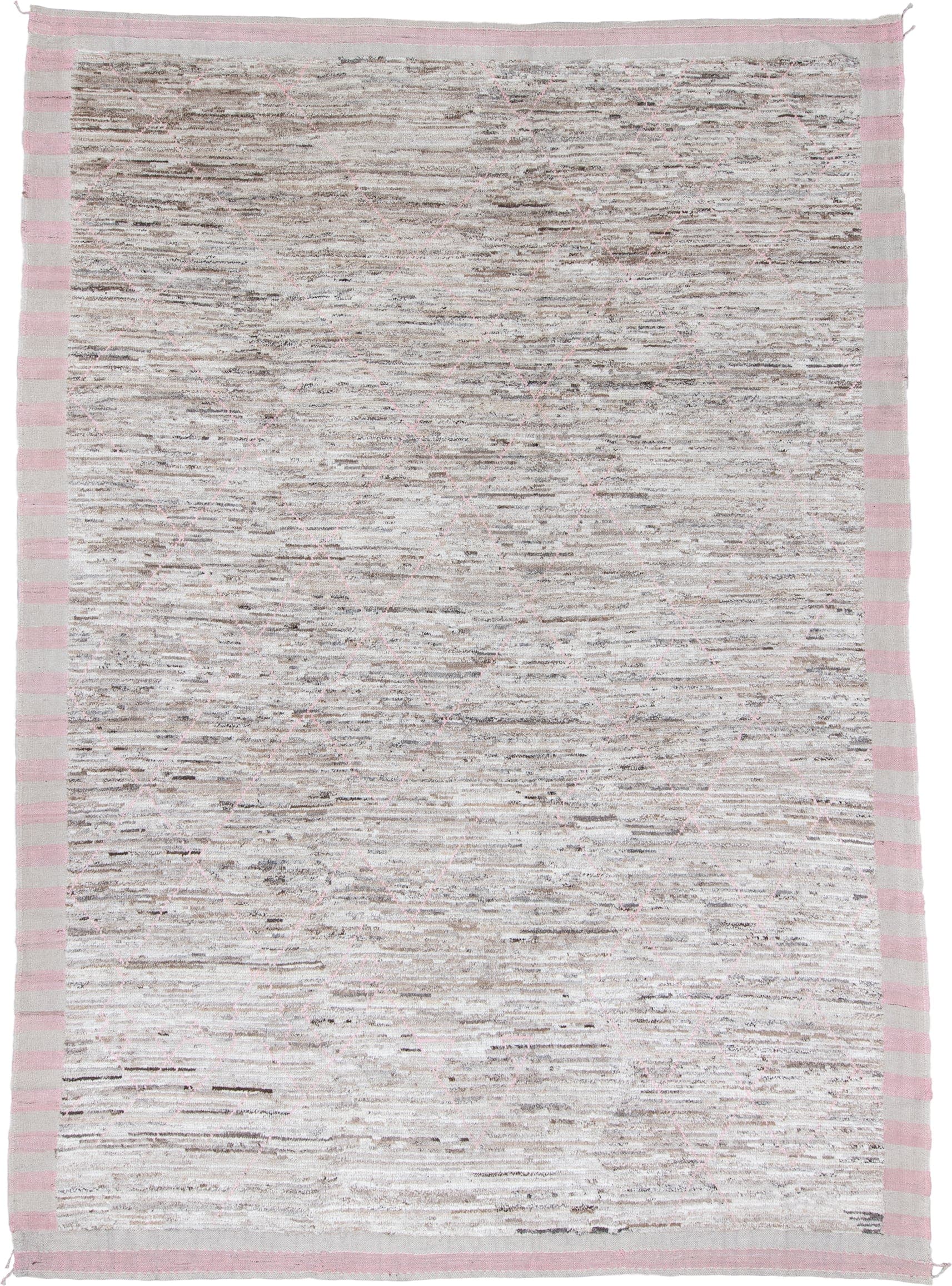 9' x 11' one-of-a-kind handmade vintage Tulu large size rug. Color palette: ivory, taupe, blush, gray, beige, pink