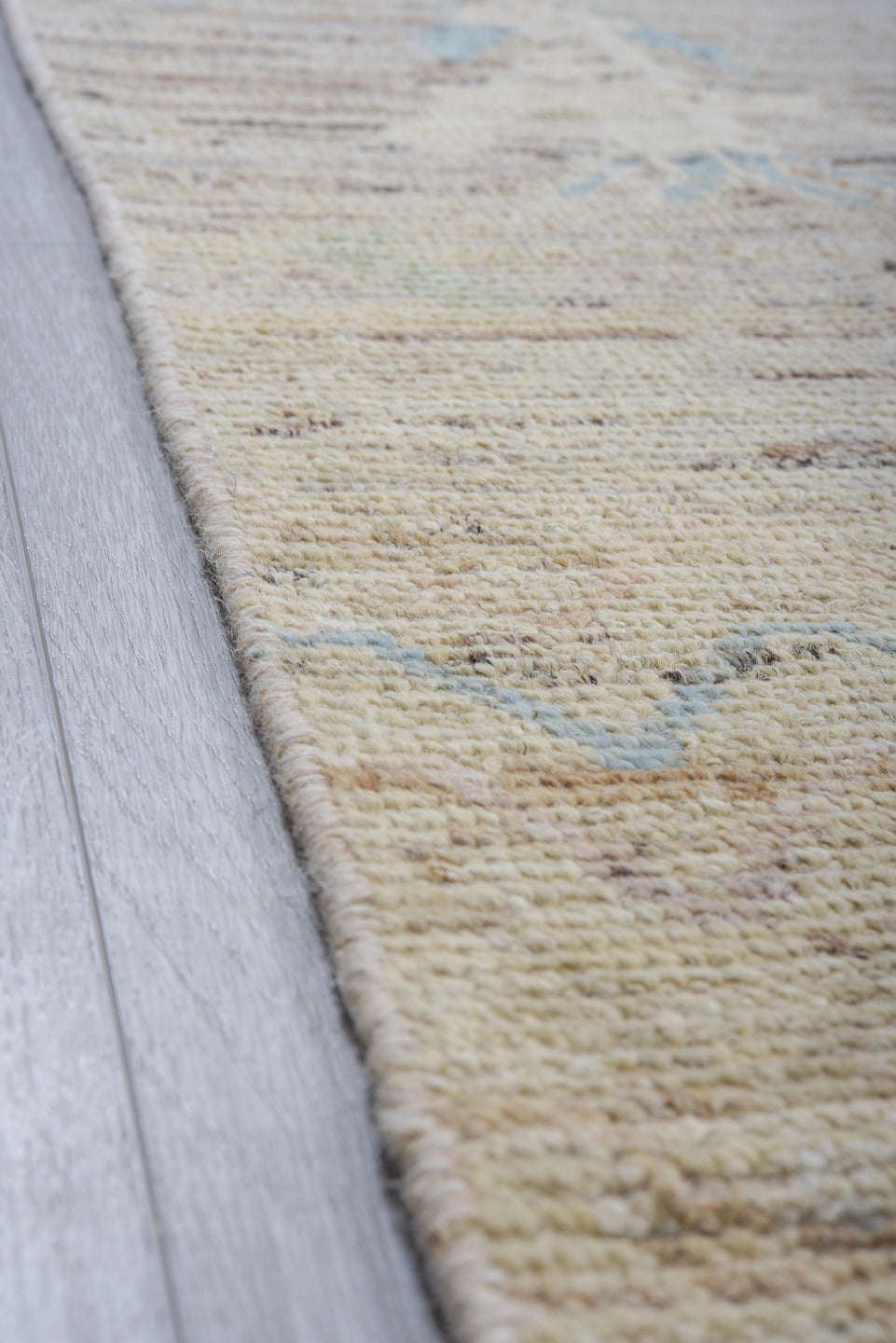 10' x 14' one-of-a-kind handmade vintage Tulu large size rug. Color palette: ivory, taupe, sky_blue, sage, blush, gray