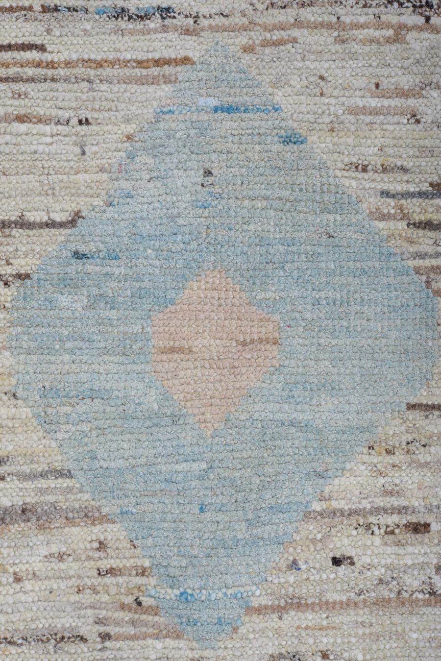 9' x 10' one-of-a-kind handmade vintage Tulu large size rug. Color palette: ivory, taupe, brown, sky_blue, lavender, beige