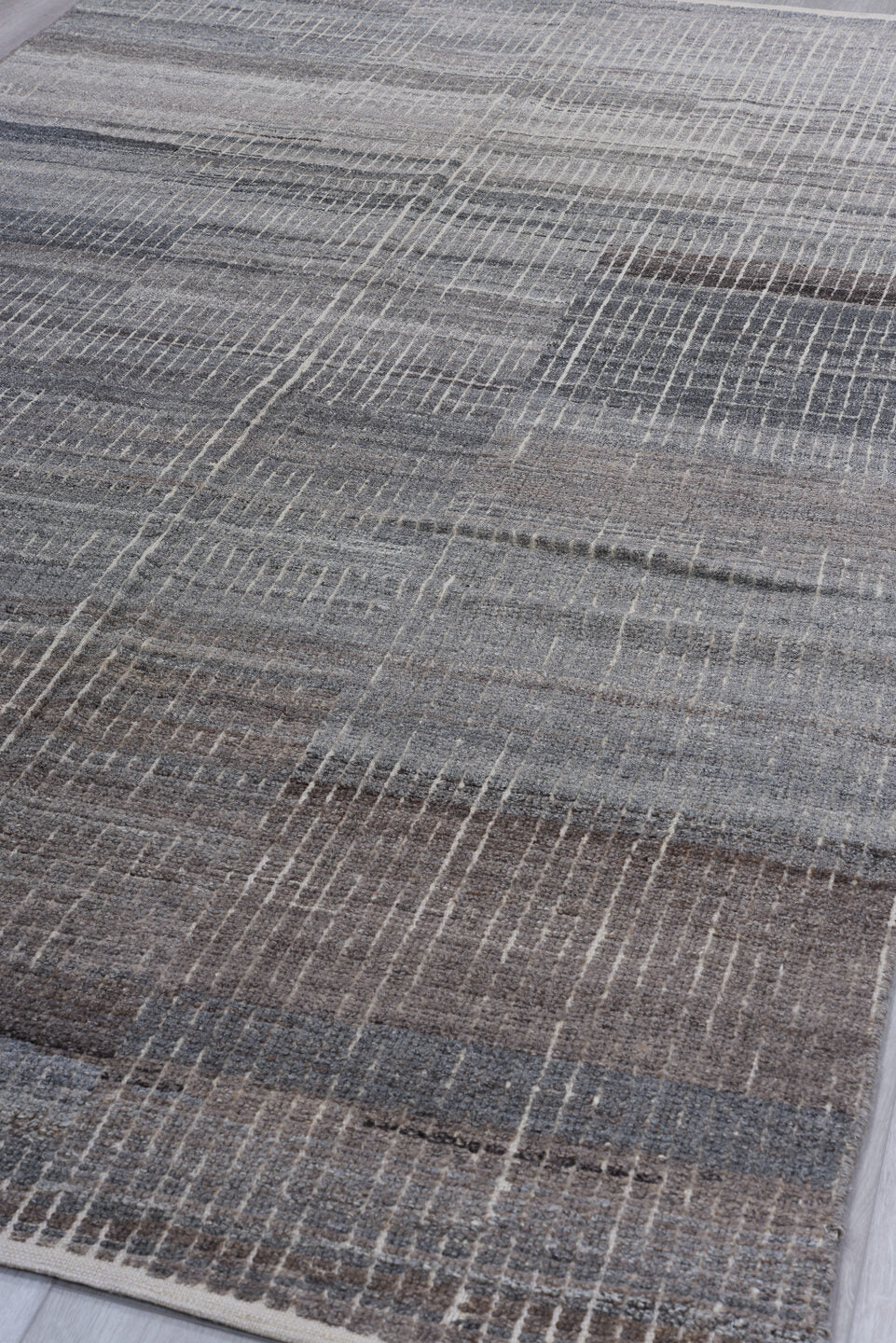 5' x 9' one-of-a-kind handmade vintage Tulu medium size rug. Color palette: black, blue, charcoal, dark gray, dim gray