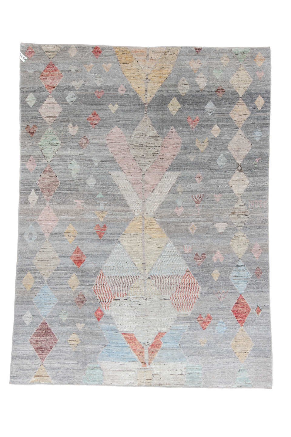 10' x 13' one-of-a-kind handmade vintage Tulu large size rug. Color palette: brown, dim gray, gray, light blue, light gray