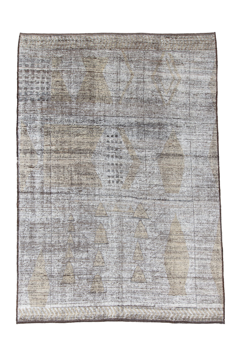 9' x 13' one-of-a-kind handmade vintage Tulu large size rug. Color palette: black, dark gray, dim gray, gainsboro, gray