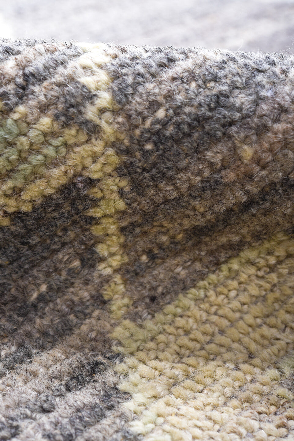 10' x 14' one-of-a-kind handmade vintage Tulu large size rug. Color palette: dark gray, dim gray, gray, light blue